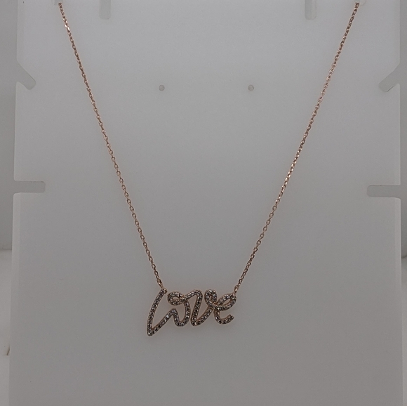 Rose Gold Adjustable Love Necklace w/ CZ Stones - Picture 2 of 7